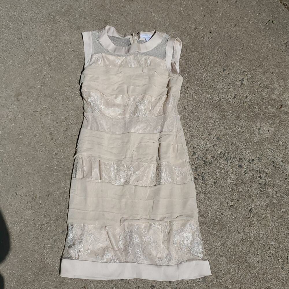 New York & Company lace & ruffle sheath dress cream 2